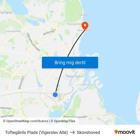 Toftegårds Plads (Vigerslev Allé) to Skovshoved map