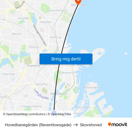 Hovedbanegården (Reventlowsgade) to Skovshoved map