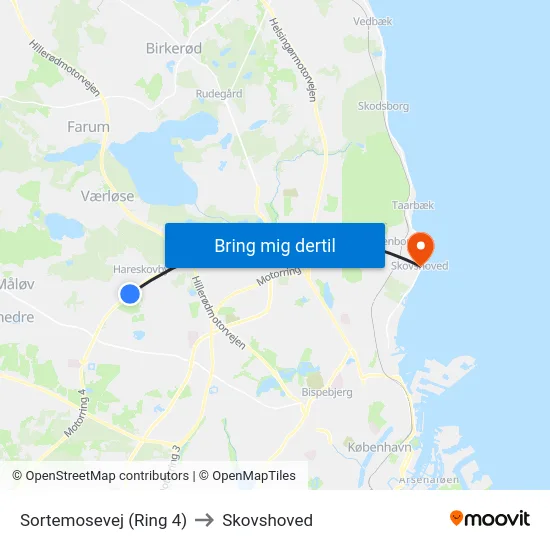 Sortemosevej (Ring 4) to Skovshoved map