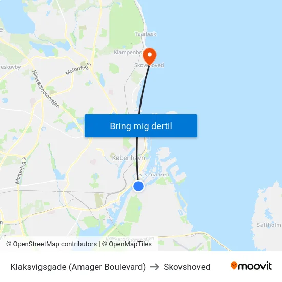 Klaksvigsgade (Amager Boulevard) to Skovshoved map