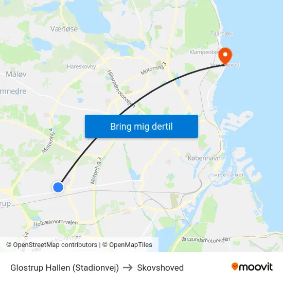 Glostrup Hallen (Stadionvej) to Skovshoved map