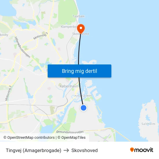 Tingvej (Amagerbrogade) to Skovshoved map