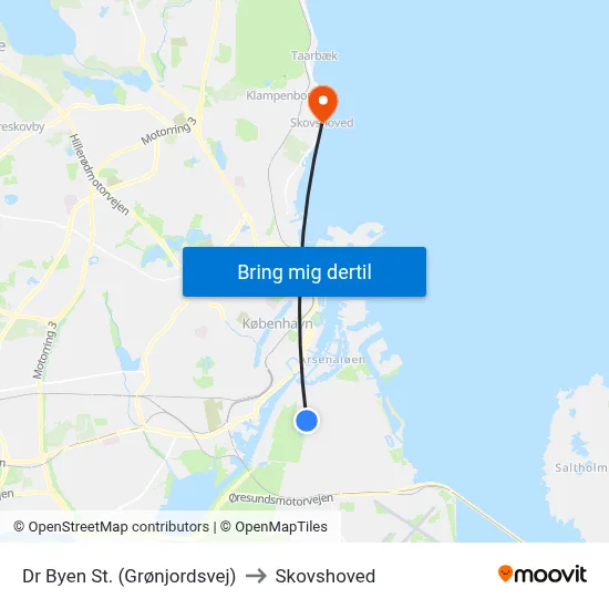 Dr Byen St. (Grønjordsvej) to Skovshoved map