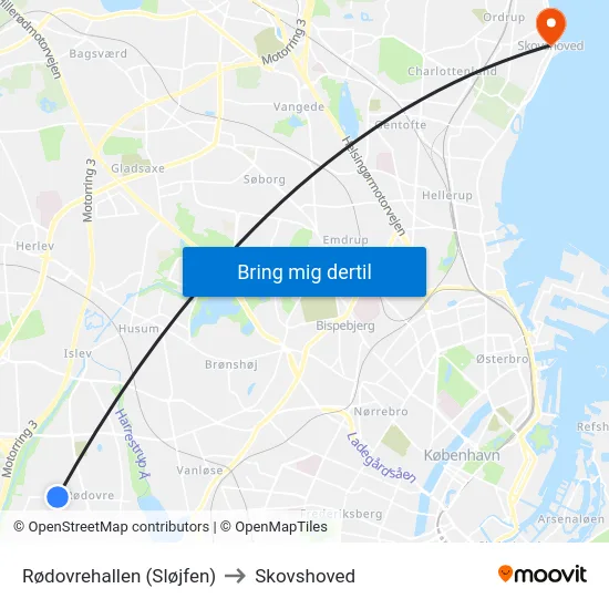 Rødovrehallen (Sløjfen) to Skovshoved map