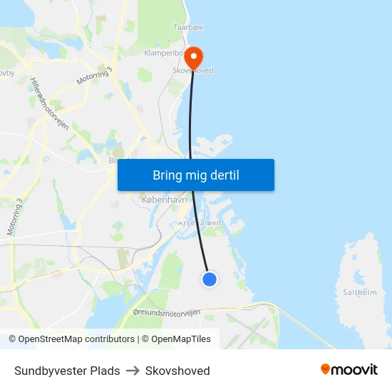 Sundbyvester Plads to Skovshoved map