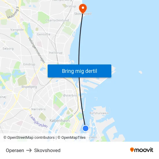 Operaen to Skovshoved map