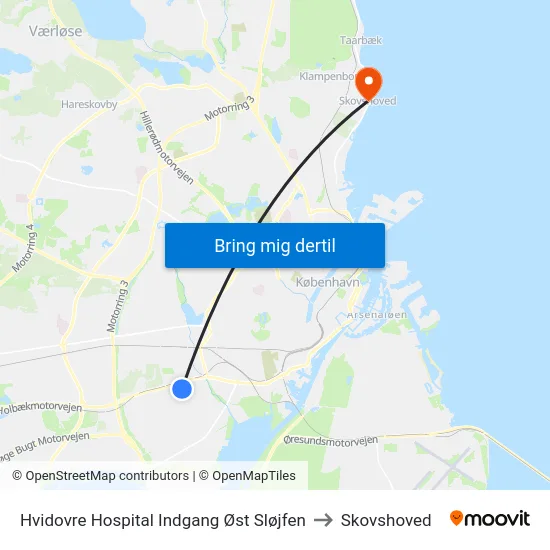 Hvidovre Hospital Indgang Øst Sløjfen to Skovshoved map