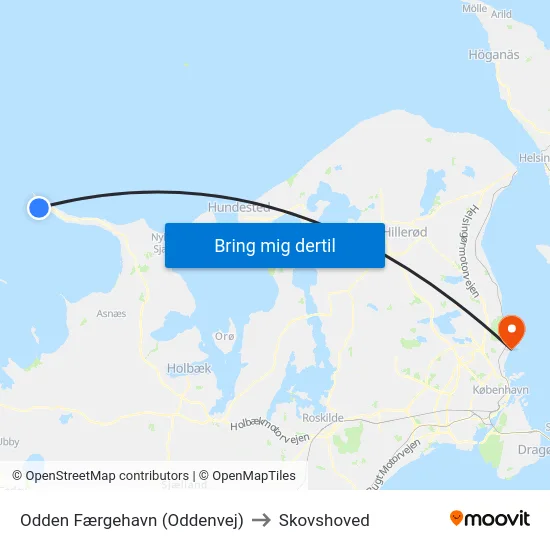 Odden Færgehavn (Oddenvej) to Skovshoved map