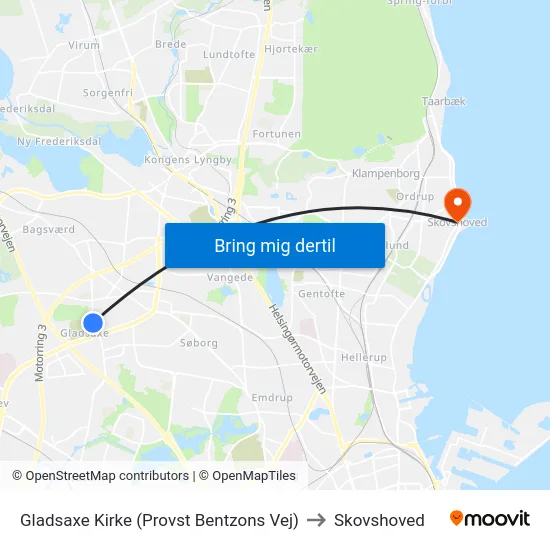 Gladsaxe Kirke (Provst Bentzons Vej) to Skovshoved map