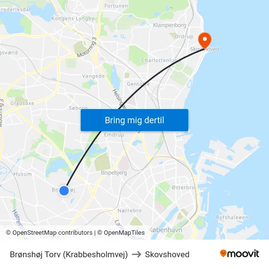 Brønshøj Torv (Krabbesholmvej) to Skovshoved map