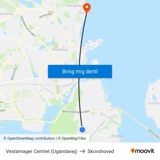 Vestamager Centret (Ugandavej) to Skovshoved map