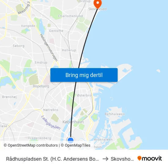 Rådhuspladsen St. (H.C. Andersens Boulevard) to Skovshoved map