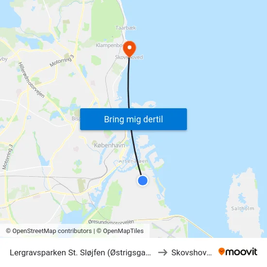 Lergravsparken St. Sløjfen (Østrigsgade) to Skovshoved map