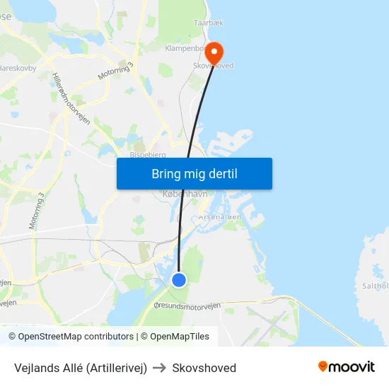 Vejlands Allé (Artillerivej) to Skovshoved map