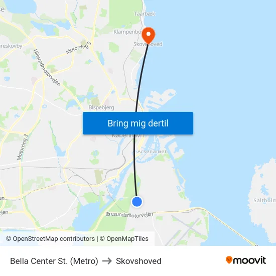 Bella Center St. (Metro) to Skovshoved map