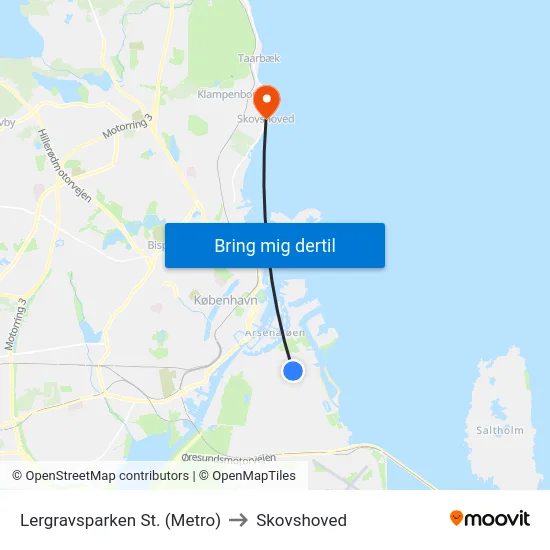 Lergravsparken St. (Metro) to Skovshoved map