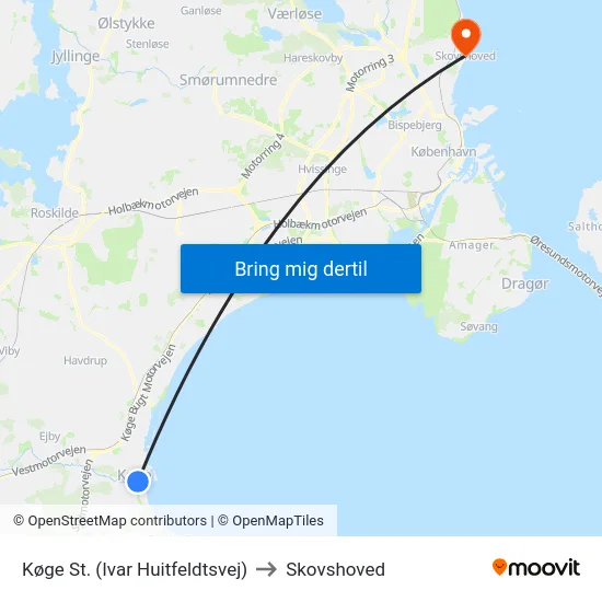 Køge St. (Ivar Huitfeldtsvej) to Skovshoved map