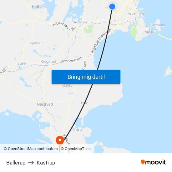 Ballerup to Kastrup map