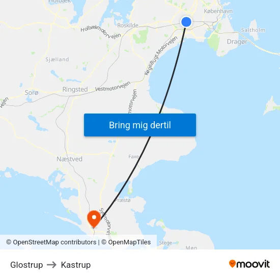 Glostrup to Kastrup map