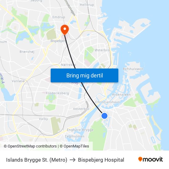 Islands Brygge St. (Metro) to Bispebjerg Hospital map