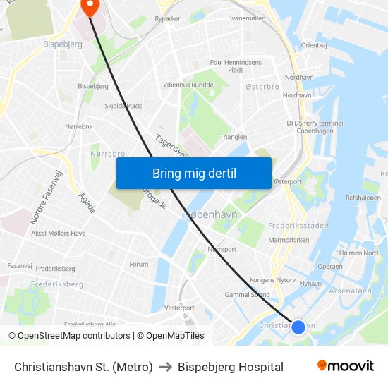 Christianshavn St. (Metro) to Bispebjerg Hospital map