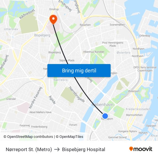 Nørreport St. (Metro) to Bispebjerg Hospital map