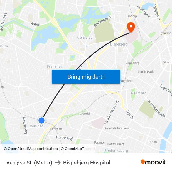 Vanløse St. (Metro) to Bispebjerg Hospital map