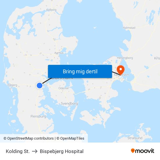 Kolding St. to Bispebjerg Hospital map