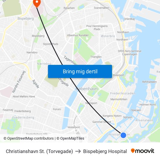 Christianshavn St. (Torvegade) to Bispebjerg Hospital map