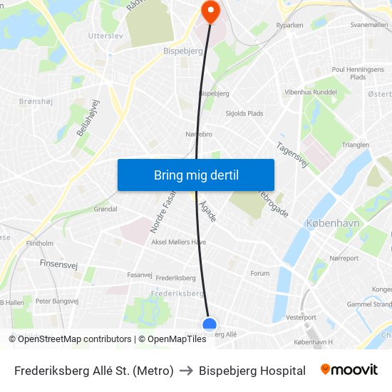 Frederiksberg Allé St. (Metro) to Bispebjerg Hospital map