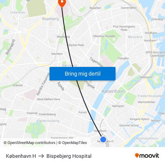 København H to Bispebjerg Hospital map