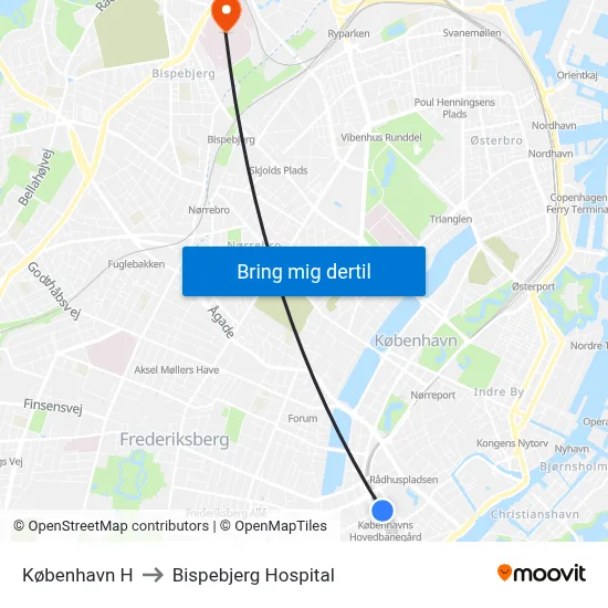 København H to Bispebjerg Hospital map