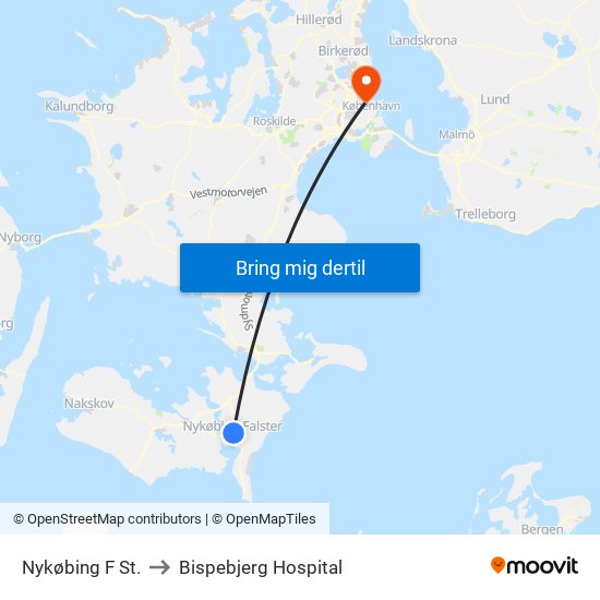 Nykøbing F St. to Bispebjerg Hospital map