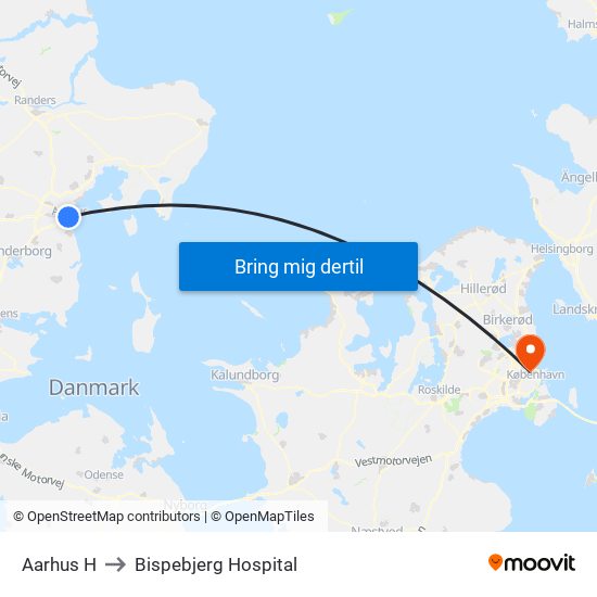 Aarhus H to Bispebjerg Hospital map