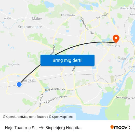 Høje Taastrup St. to Bispebjerg Hospital map