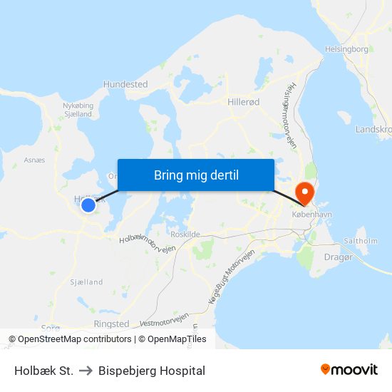 Holbæk St. to Bispebjerg Hospital map