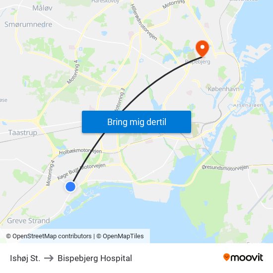 Ishøj St. to Bispebjerg Hospital map
