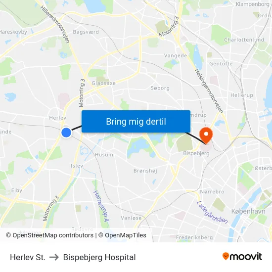 Herlev St. to Bispebjerg Hospital map