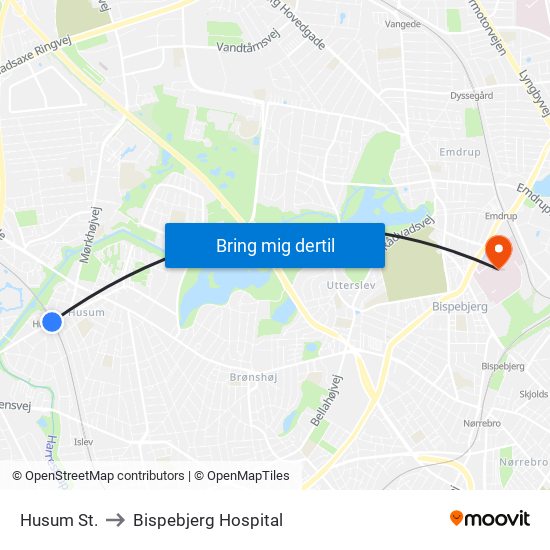 Husum St. to Bispebjerg Hospital map