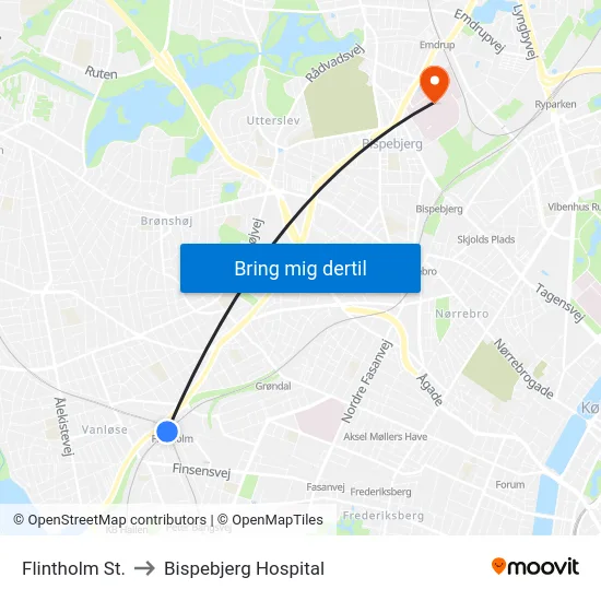 Flintholm St. to Bispebjerg Hospital map
