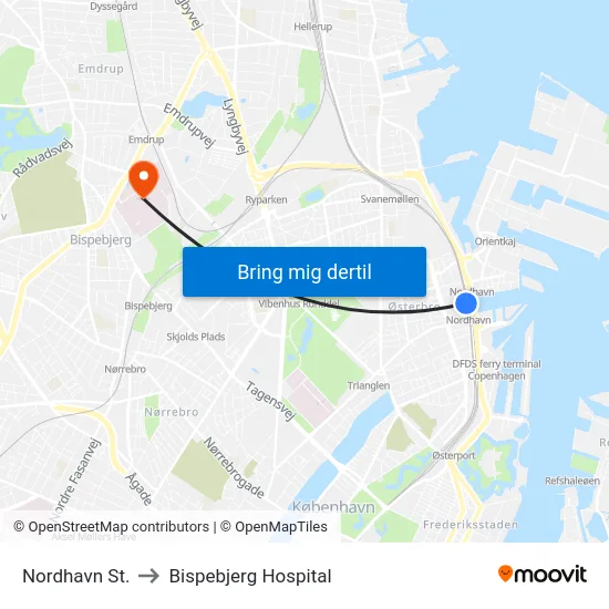 Nordhavn St. to Bispebjerg Hospital map