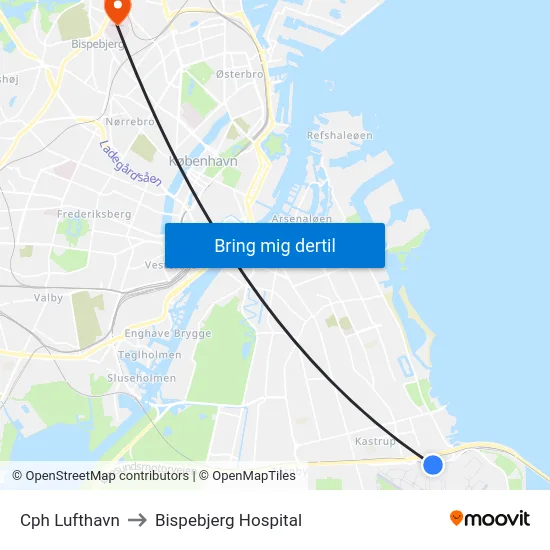 Cph Lufthavn to Bispebjerg Hospital map