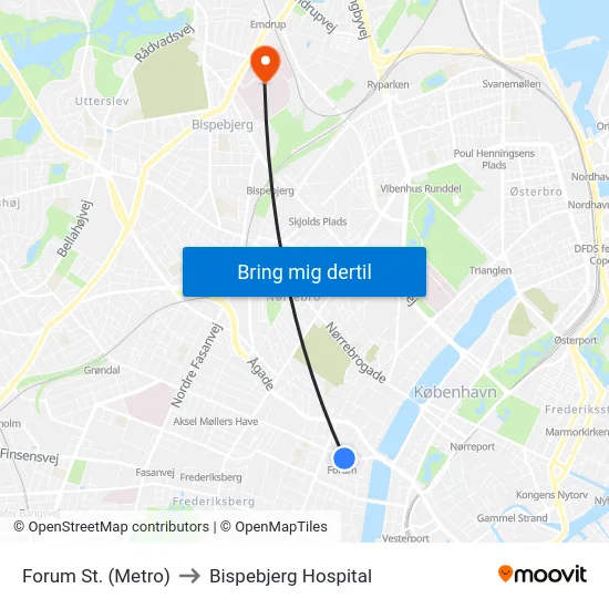 Forum St. (Metro) to Bispebjerg Hospital map