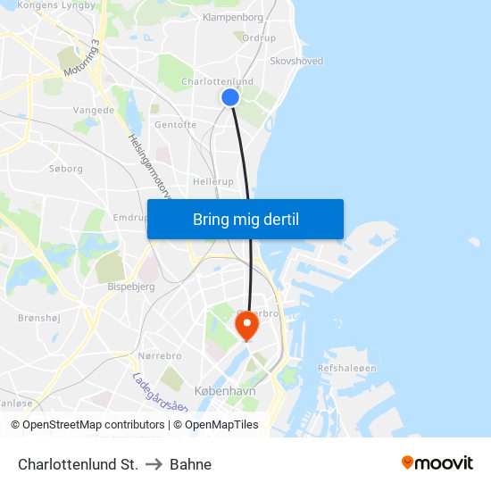 Charlottenlund St. to Bahne map