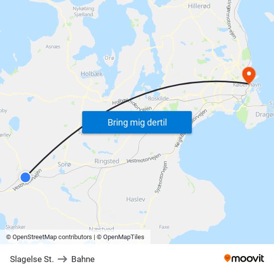 Slagelse St. to Bahne map