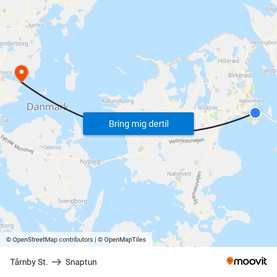 Tårnby St. to Snaptun map