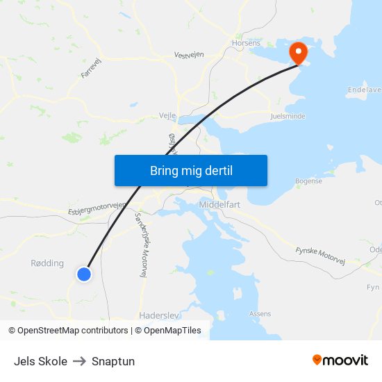 Jels Skole to Snaptun map