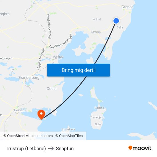 Trustrup (Letbane) to Snaptun map