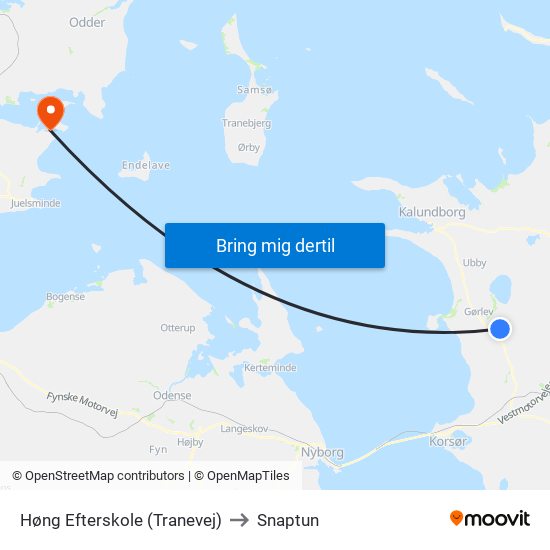 Høng Efterskole (Tranevej) to Snaptun map