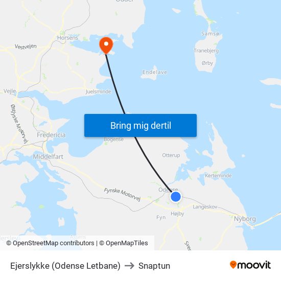 Ejerslykke (Odense Letbane) to Snaptun map